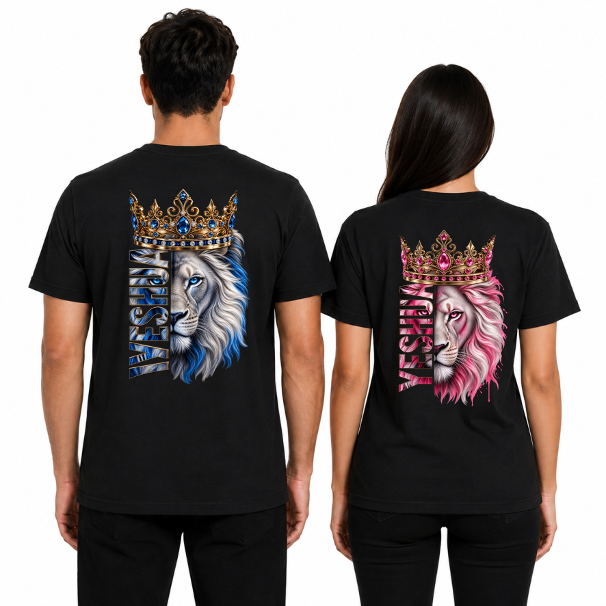 Kit  Casal 2 Camisetas Estampadas "Yeshua Leão De Judá" Blusa Unissex 100% Algodão