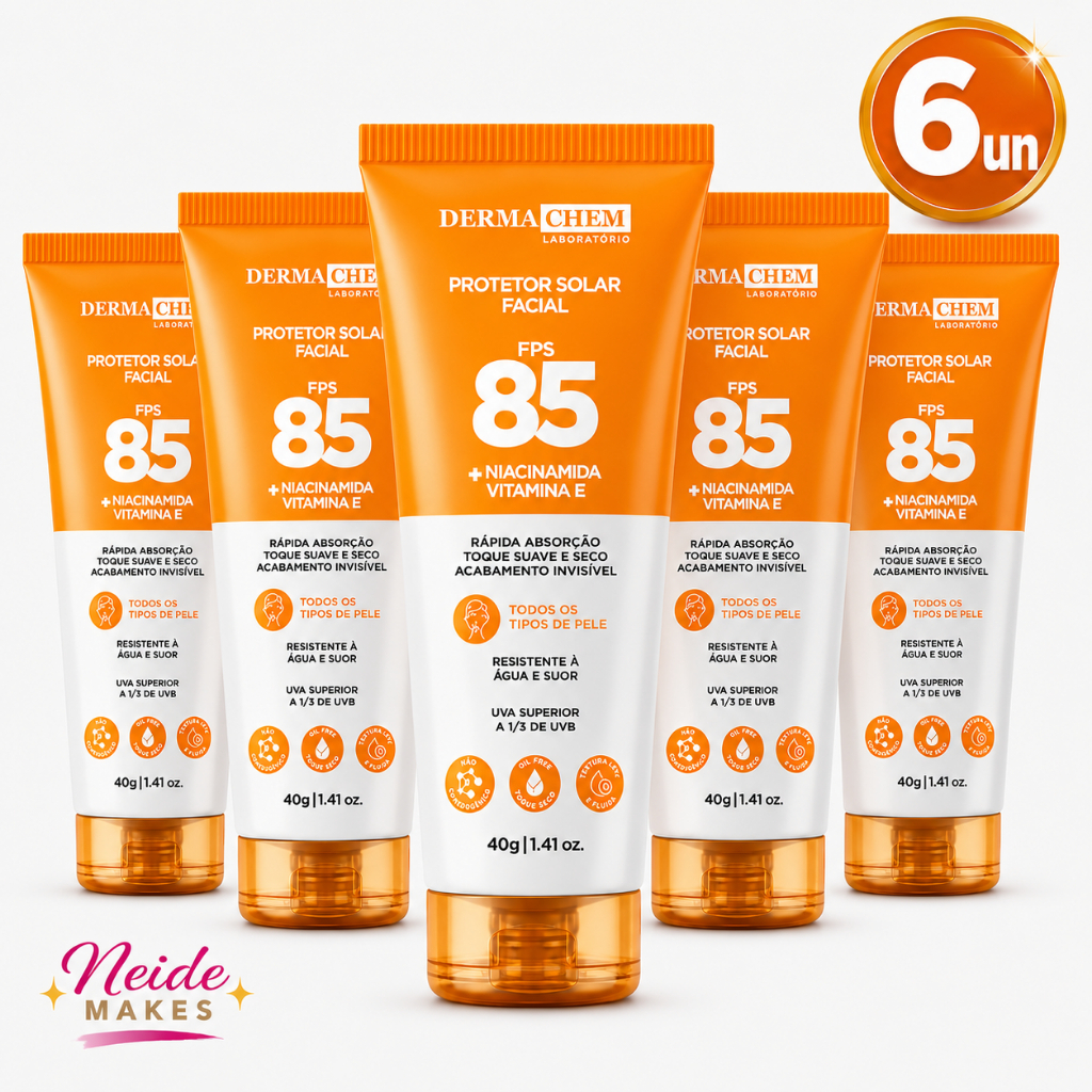 Kit 6 Protetor Solar Rosto fps 85 Toque Seco Rápida Absorção Resistente a Agua Dermachem