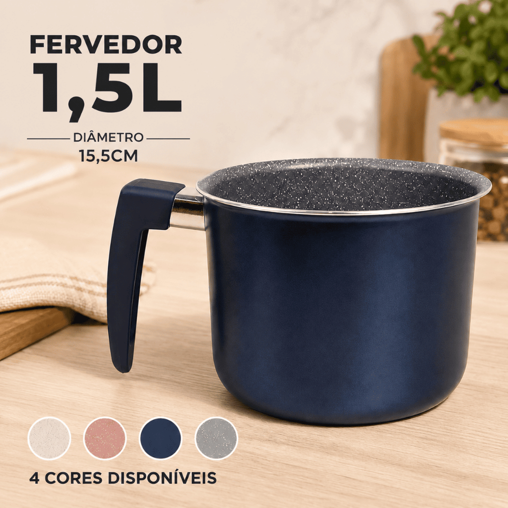 Panela Fervedor 1,5L com Cabo de Baquelite Resistente Canecão Leiteira Alumínio Revestimento Cerâmico Base a Indução
