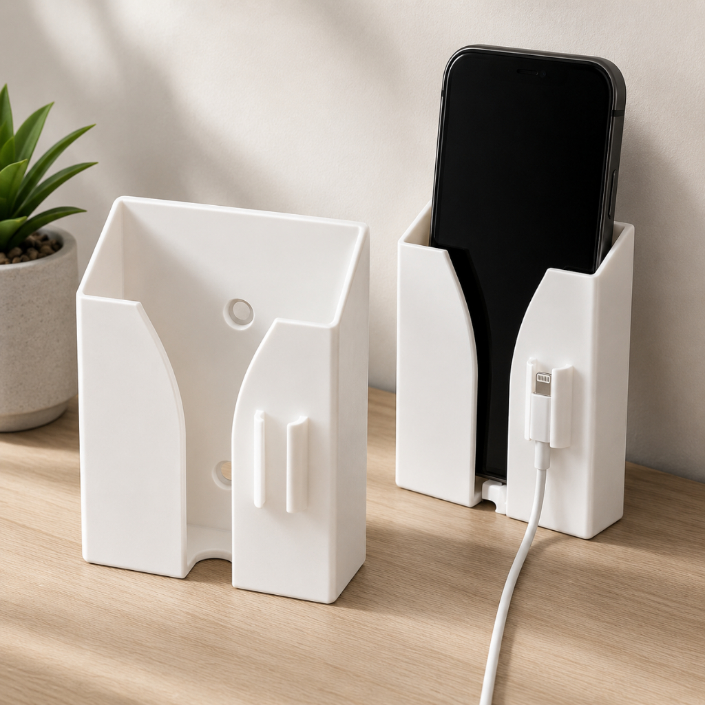 Suporte Celular Parede Porta Smartphone Organizador Cabo Carregador Para Tomada Quarto Sala Cozinha Escritório