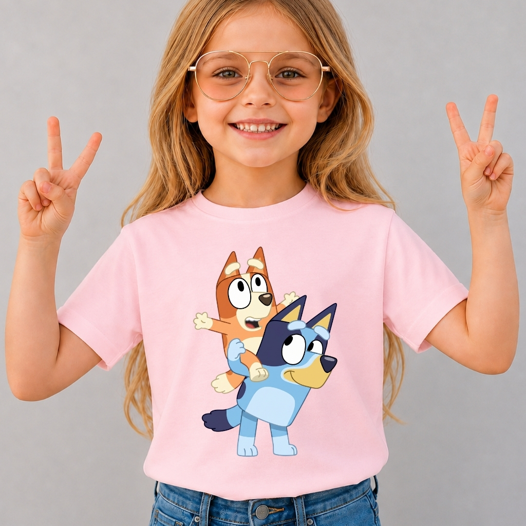 Camiseta Infantil Menina Desenho Blue Algodão 100% Premium Blusa Juvenil Casual Confortável Kids
