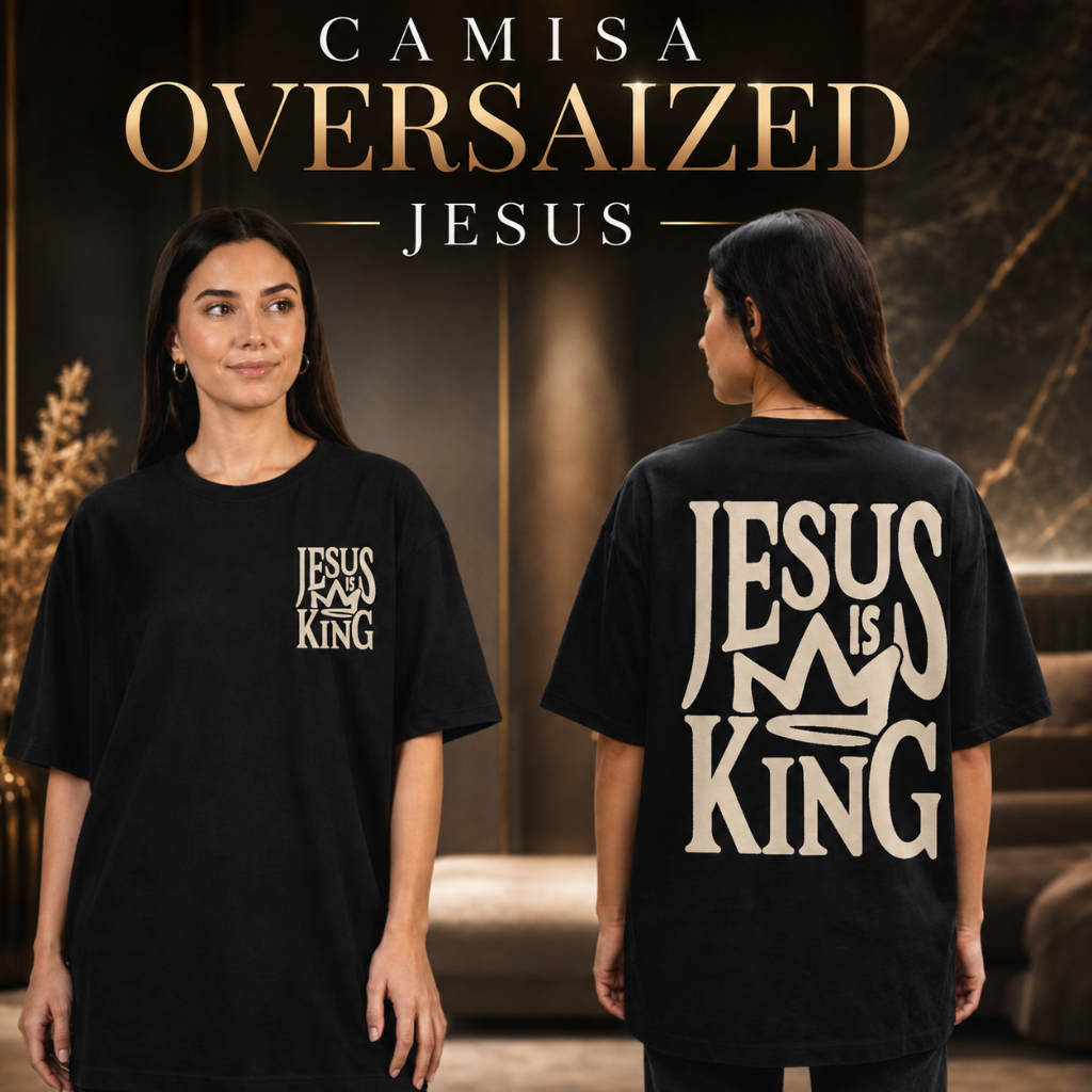 Camiseta Oversized Jesus Is King unisex Estampa Cristã Gospel