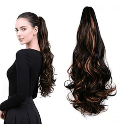 Aplique Cabelo Orgânico Rabo de Cavalo 60cm Liso Ondulado fio sem brilho com Piranha