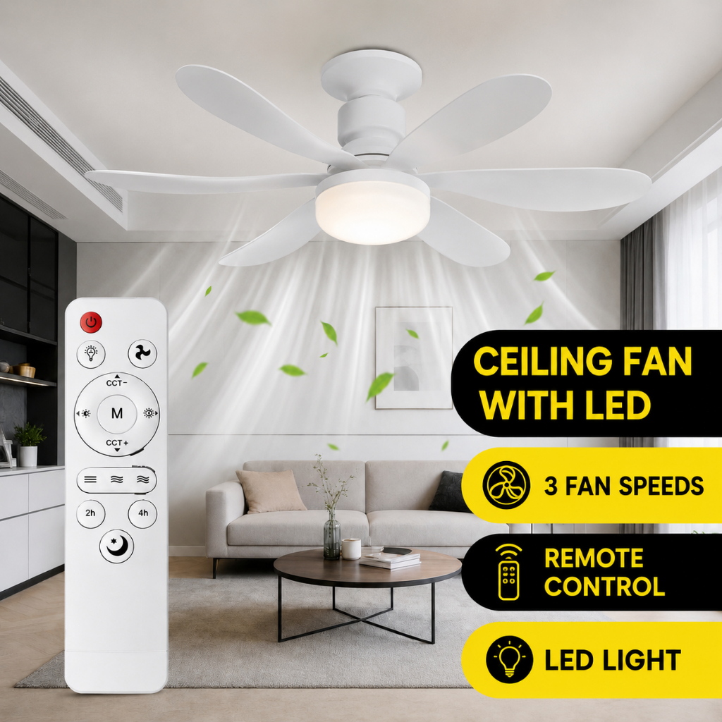 Ventilador De Teto Wind Light Silent Ponente Controle Remoto Lâmpada Led Silenciosa