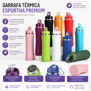 Garrafa Térmica Esportiva com Bico e Alça para Academia Trabalho Viagem copo