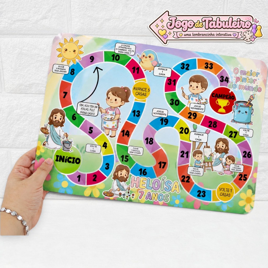 Jogo De Tabuleiro Infantil Lembrancinha Personalizado Festa Aniversário Qualquer Tema O Maior Pintor do Mundo
