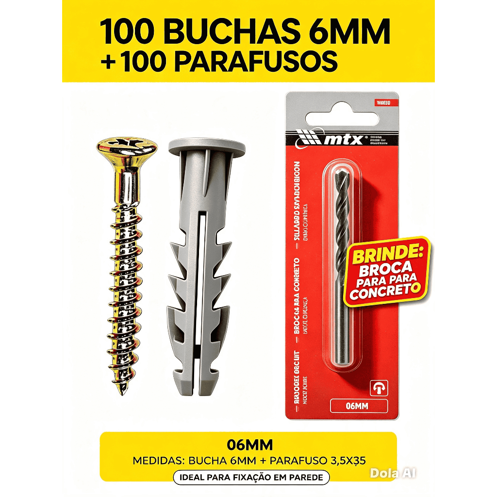 Parafuso Com Bucha Anel Nº6mm De 50 á 200 Peças Para Concreto ou Alvenaria