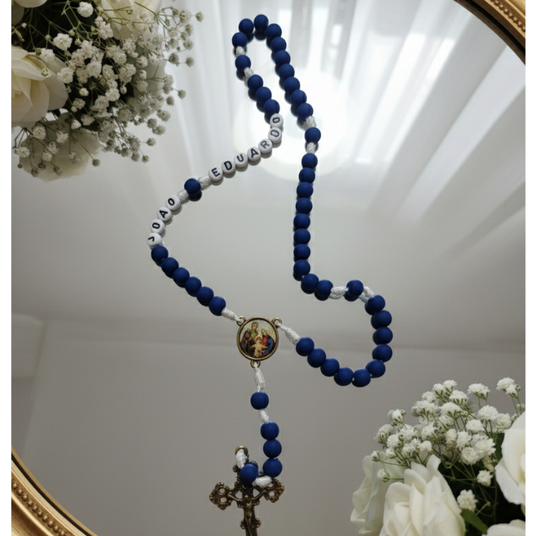 Terço Personalizado com Nome – Lembrança Religiosa, Batizado, Casamento, Primeira Comunhão, Nossa senhora aparecida