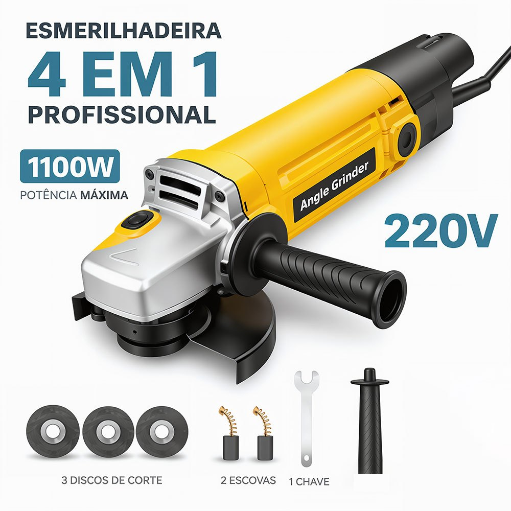 Esmerilhadeira Angular 115mm 220V 1100W Profissional Máquina De Corte Lixamento E Acabamento