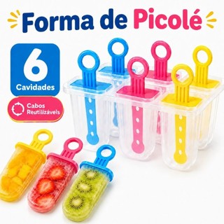 Forma de Picolé 6 Cavidades com Cabos Reutilizáveis Fácil de Desenformar Sorvete Caseiro Sem BPA para Crianças