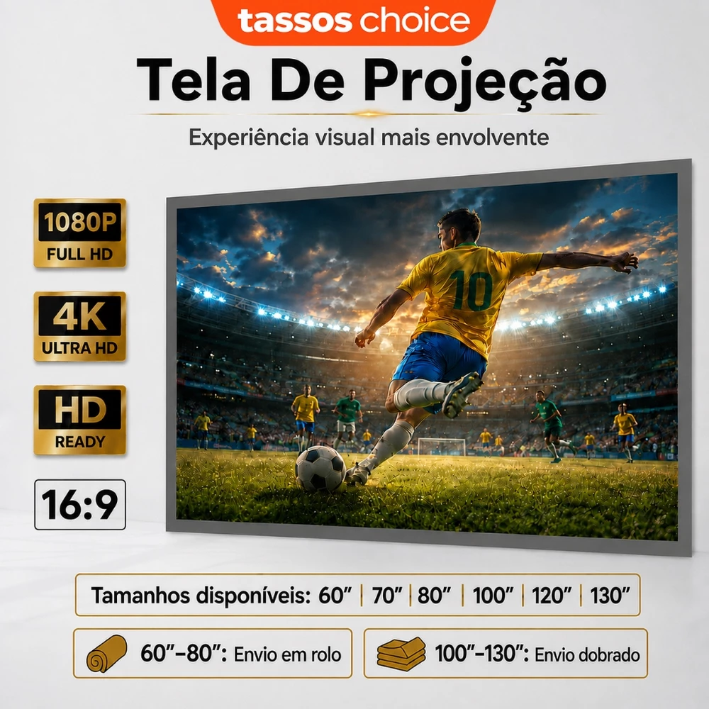 TASSOS Tela De Projeção Cinza Anti Luz 4K Full HD 80/100/120/130 Polegadas Anti Reflexo Alto Contraste Para Projetor