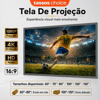 TASSOS Tela De Projeção Cinza Anti Luz 4K Full HD 80/100/120/130 Polegadas Anti Reflexo Alto Contraste Para Projetor