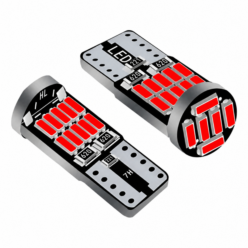 Lâmpada LED Automotiva T10 W5W Kit 2 Unidades Chip 4014 SMD 26 LEDs Iluminação Intensa Luz Interna Placa Trunk Glove