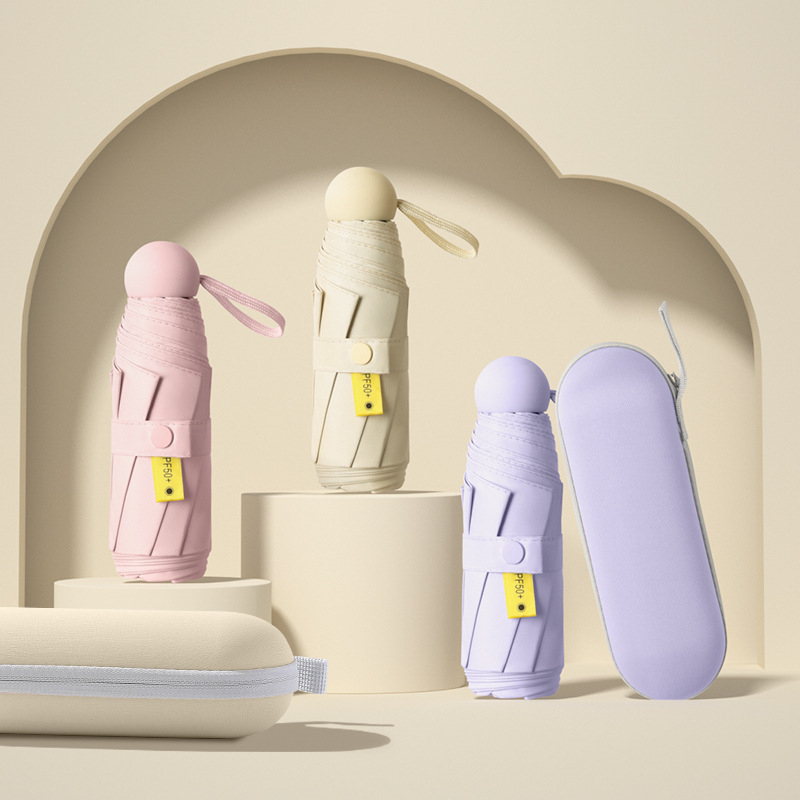 Mini Guarda-Chuva Cápsula Portátil Dobrável UPF50+ Proteção UV Compacto Leve para Bolsa Chuva e Sol