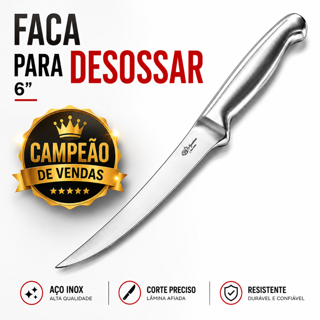 Faca Para Desossar 6 Polegadas Aço Inox Profissional Corte Preciso Churrasco Açougue