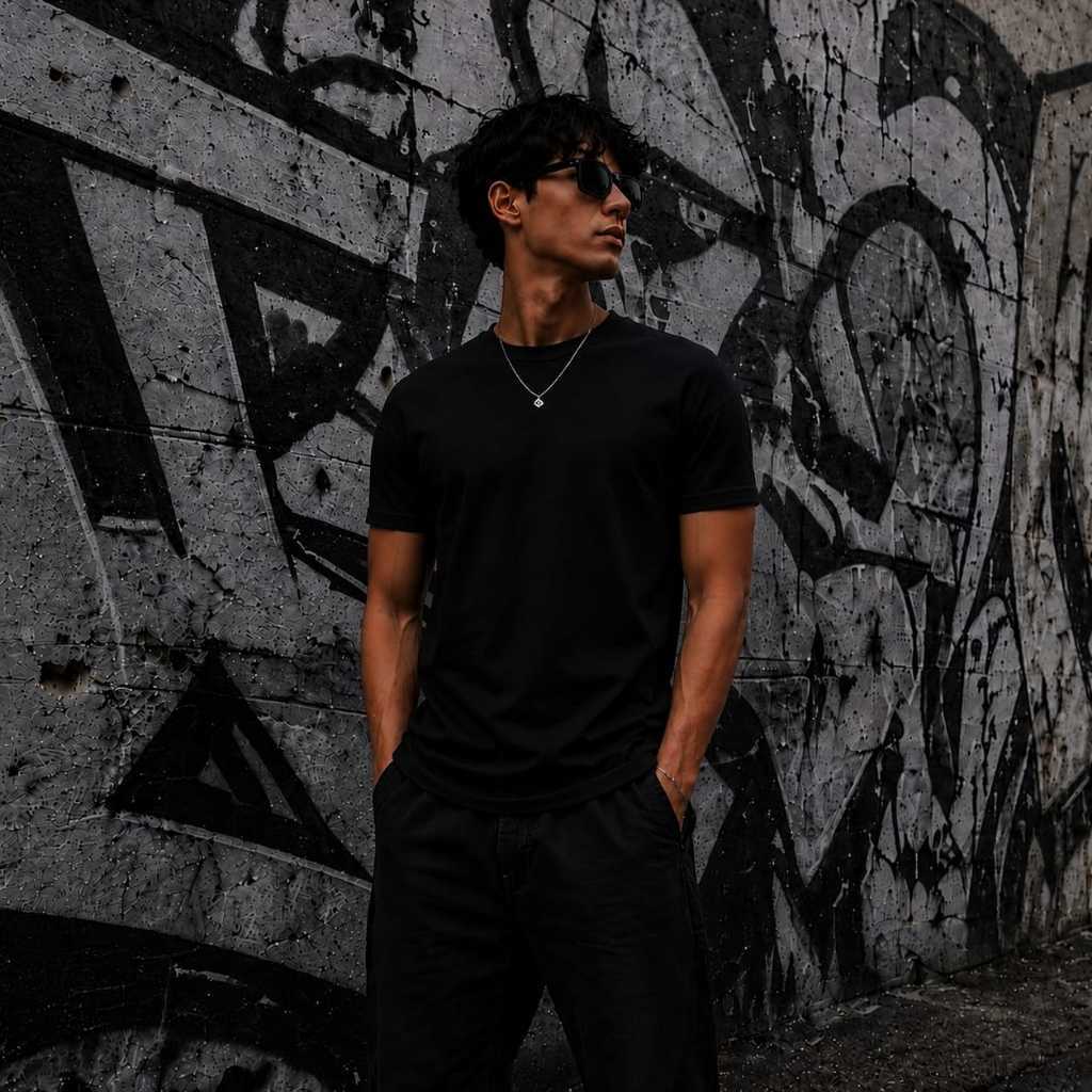 Camiseta Oversized Masculina Preta e Branca, Streetwear, Tecido Macio e Caimento Confortável
