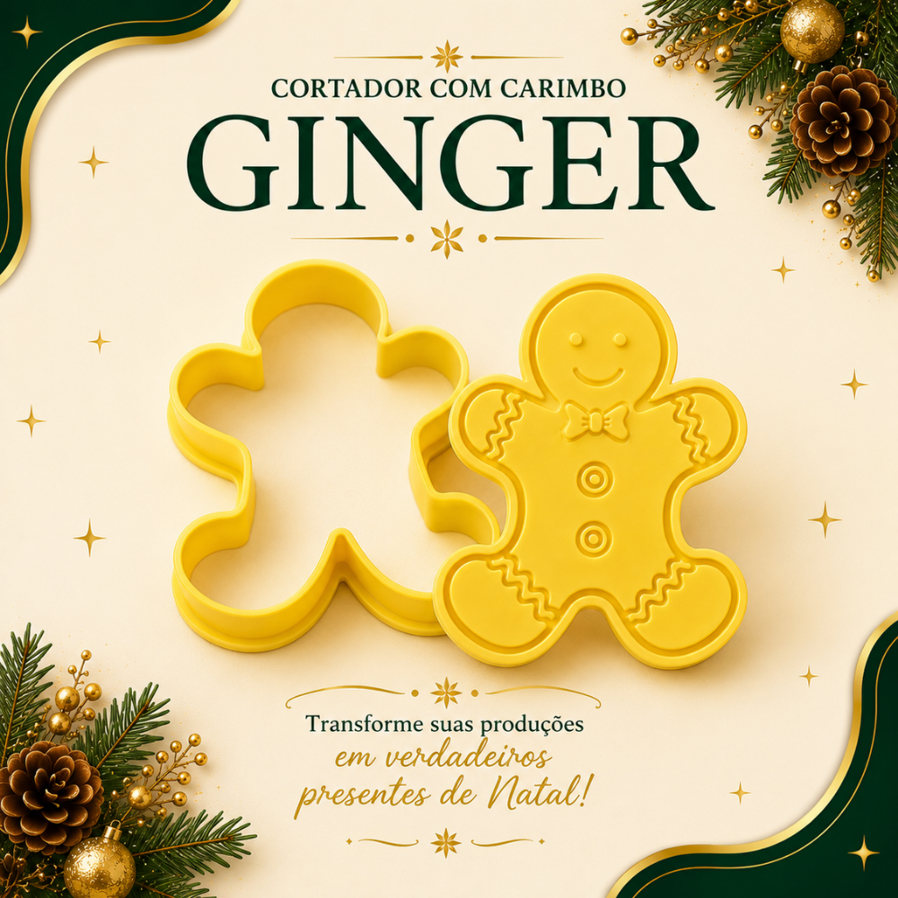 Cortador Com Carimbo Natal Ginger Marcador Corte Biscoito Massa Decoração Natalina 10cm BlueStar