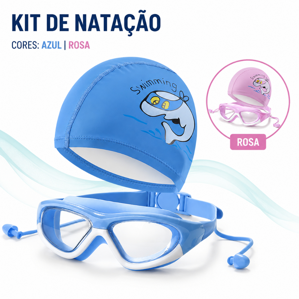 Kit Óculos de Natação Infantil Touca de Silicone Antiembaçante À Prova d'Água Visão Clara Piscina