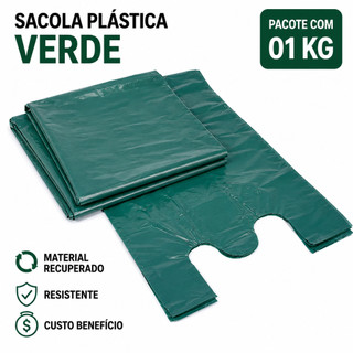 Sacola Plástica Reforçada 1kg Verde Camiseta Vários Tamanhos