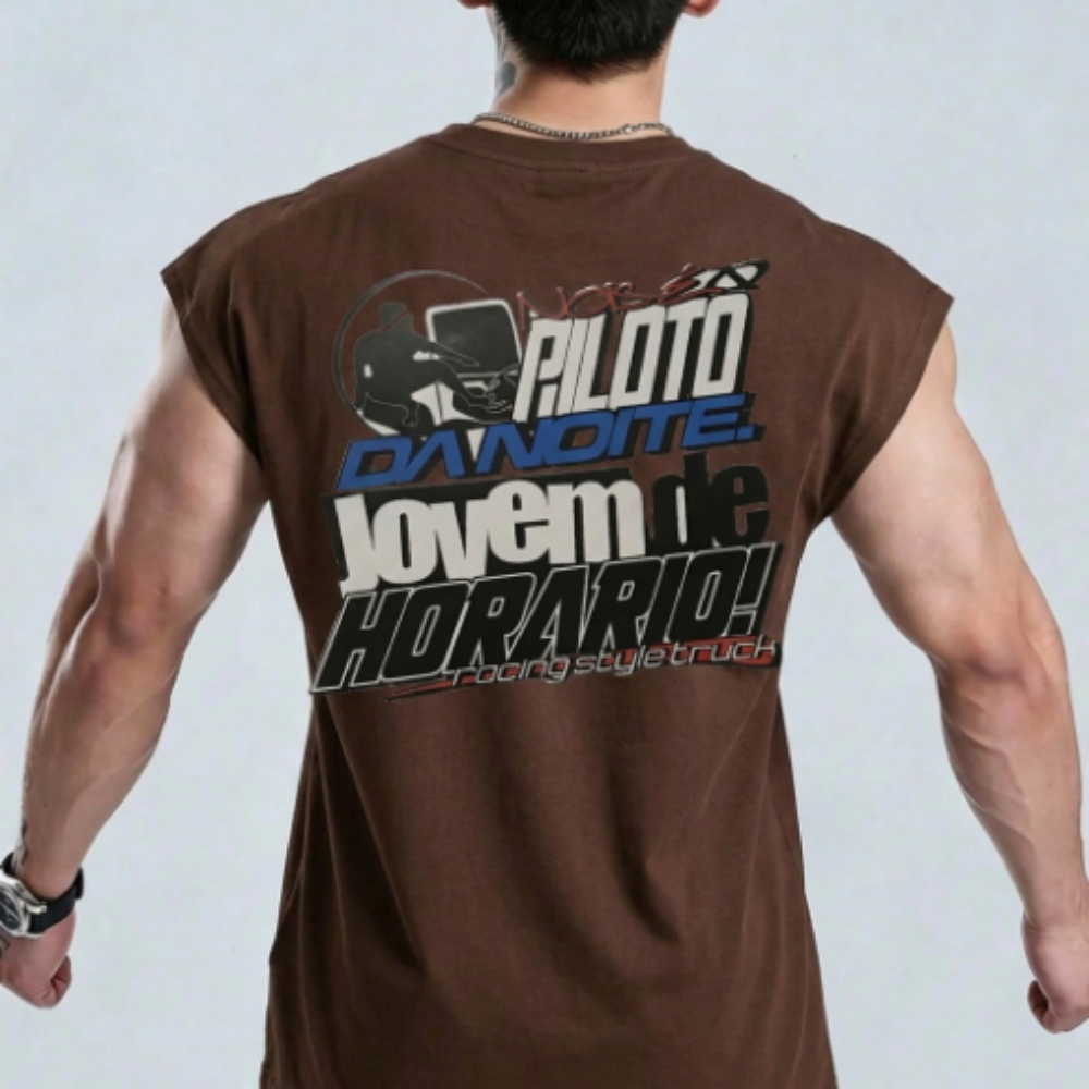 Regata Oversized Jovem De Horário Streetwear Masculina Para Treino Academia Moda Larga Estampada Lançamento