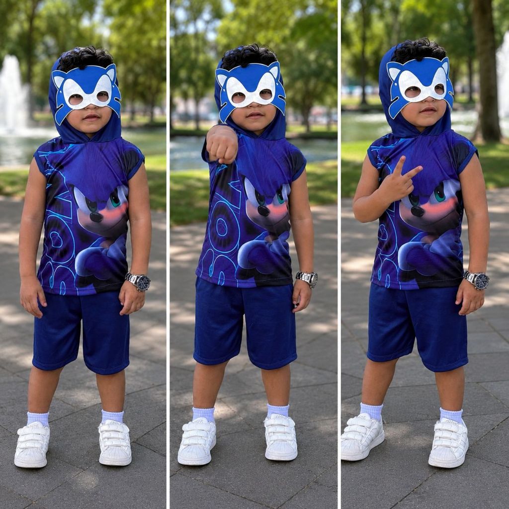 Fantasia Infantil Menino Herois Sonic, Hulk e Homem Aranha Para Verão Dia Das Crianças Festas