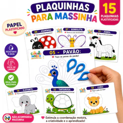 15 Plaquinhas para Massinha Animais Atividades Educativas Infantis Plastificadas Coordenação Motora
