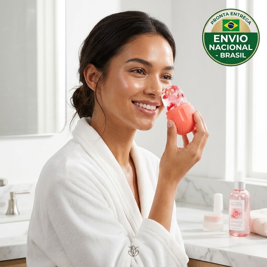 Rolo Facial de Gelo Silicone | Massageador Rosto Alivia Inchaço e Olheiras Skincare