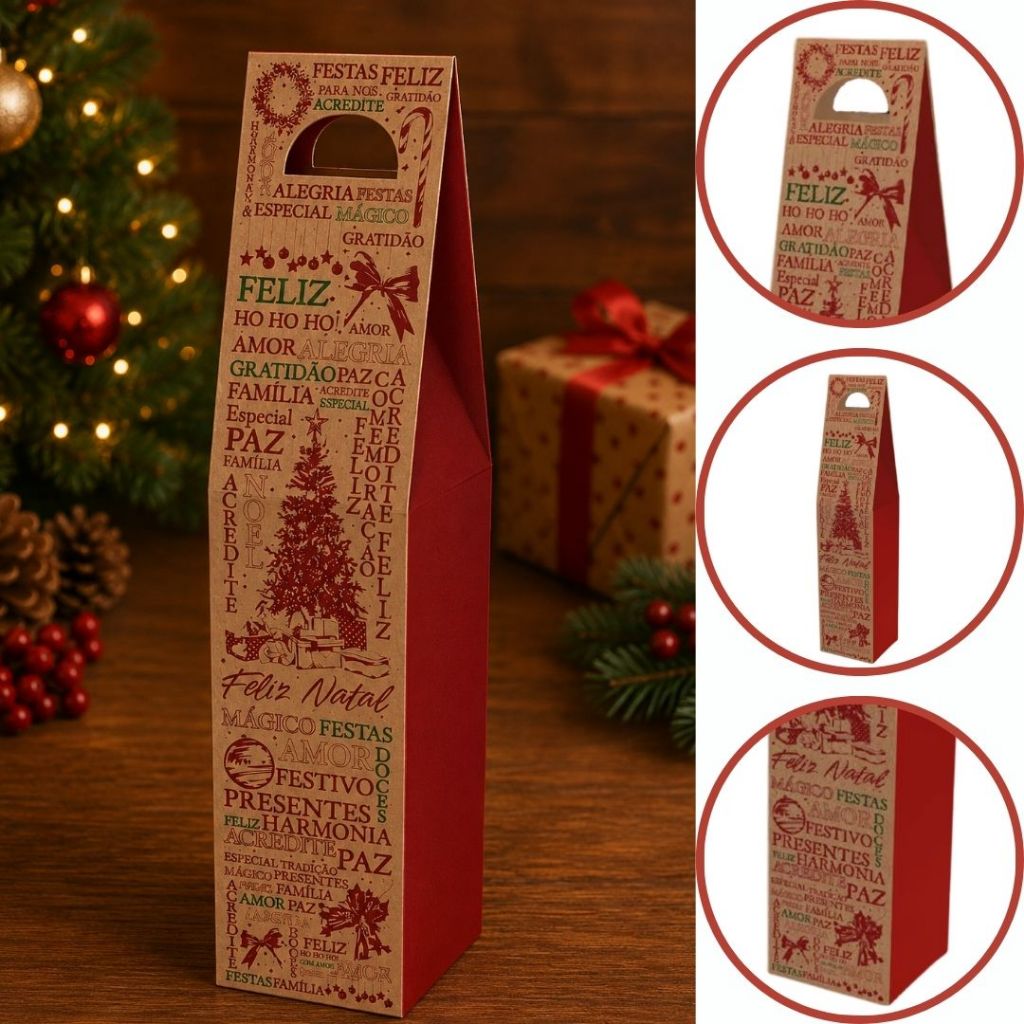 10 SACOLA P/ VINHO BEBIDA - NATAL ESSENCIA 5659 KRAFT (NATAL 2025 IDEIA) (CHOCO)