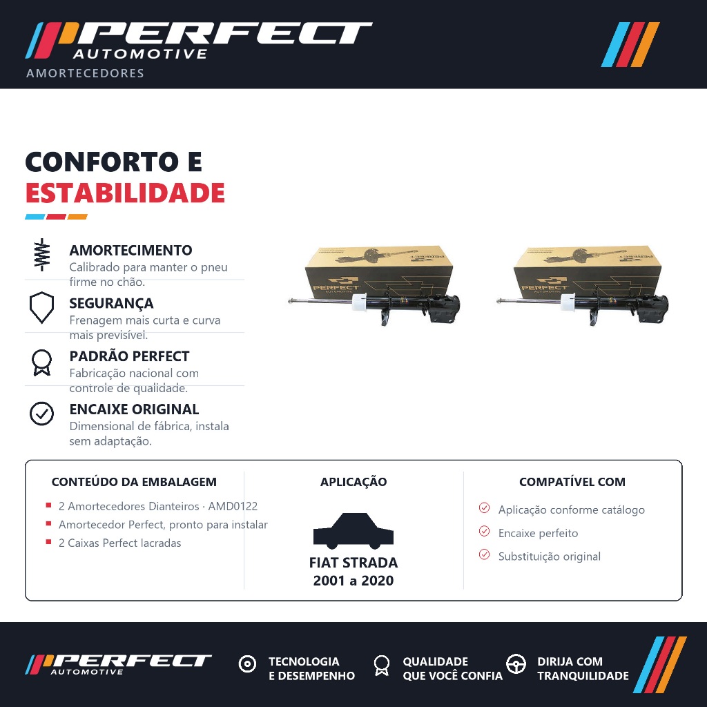 Par Amortecedor dianteiro FIAT STRADA 2001 a 2020 Perfect