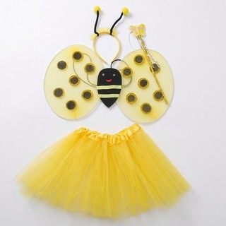 Kit Fantasia Abelha 4 Peças Carnaval Menina Festa (asa,arco,varinha,saia)