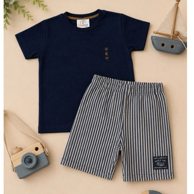 Conjunto Infantil Menino Verão Estiloso Camiseta Bermuda Short Roupa Criança Passeio Moletinho Kadu