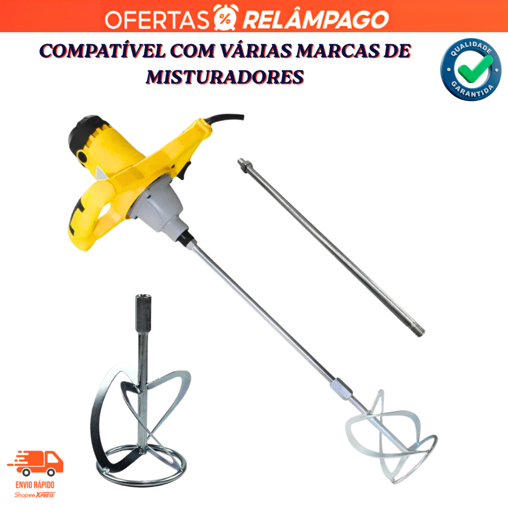 Kit Pá Misturadora e Haste Universal Menegotti Vonder Lynus Argamassa Tinta Gesso Massa Resistente — imagem 2 de 2