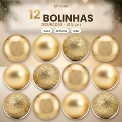 Kit 12 Bolas 5cm Douradas E Vermelhas Enfeite De Árvore De Natal Bolinhas Mista Lisa Fosca Glitter Para Decoração
