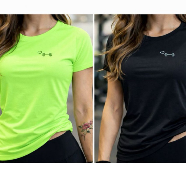 Combo 2 Camisetas Dry Fit Baby Look Academia Estampa Fitness Caimento Perfeito