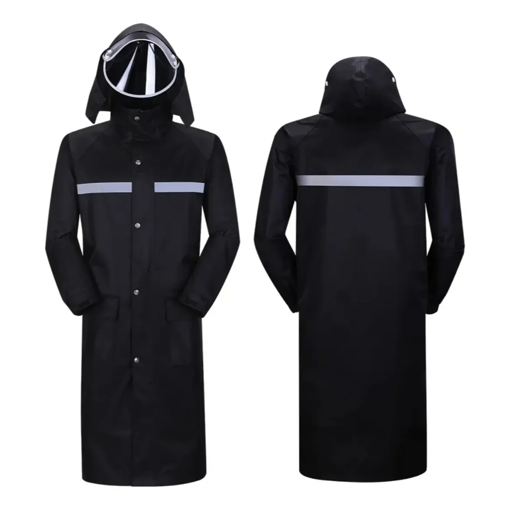 Capa de Chuva Longa Oxford Impermeável com Capuz Transparente e Faixa Refletora, Proteção Completa para Moto e Pedestre,