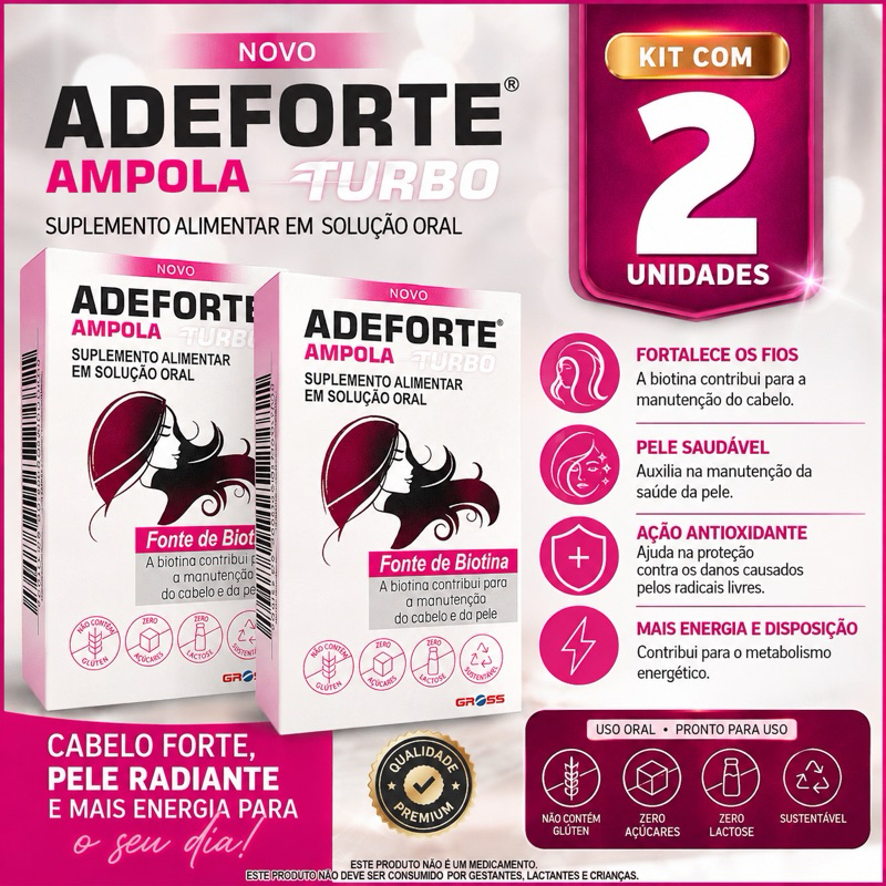 kit com 2 unidades Adeforte Turbo+ biotina com vitamina A E