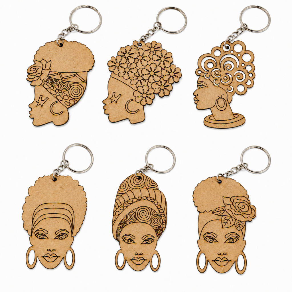 10 Chaveiros Afro Modelo Africano Tema África Mdf Crú