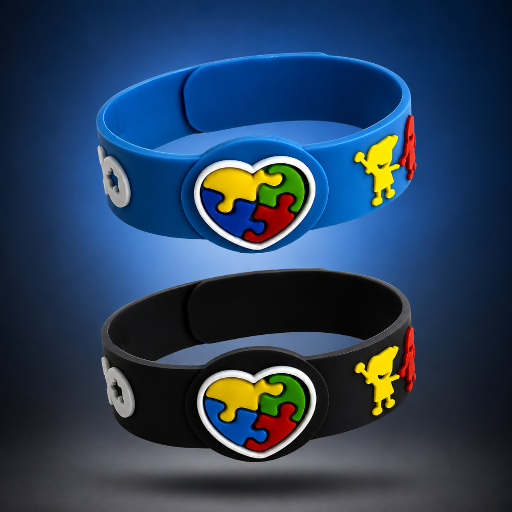 2 Pulseiras Ajustáveis Autismo/Autista Infantil - Quebra Cabeça Amor e União