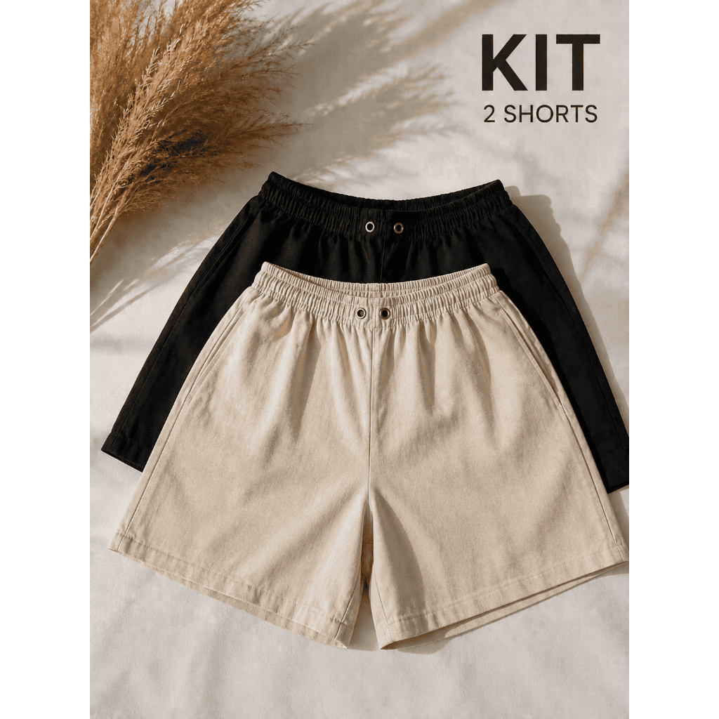 Kit 2 Shorts Masculino de Linho com Elástico Confortável Casual Verão Dia a Dia