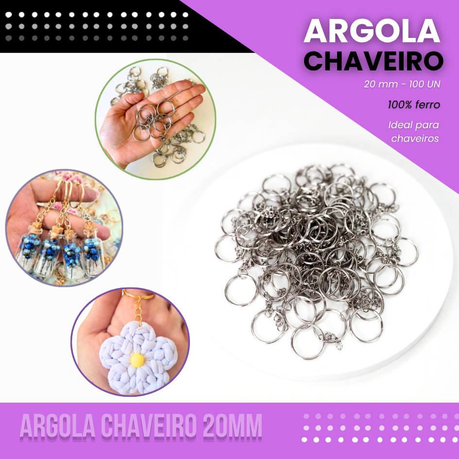 Argola De Chaveiro Simples - 20mm - Pacote C/100 Unid.