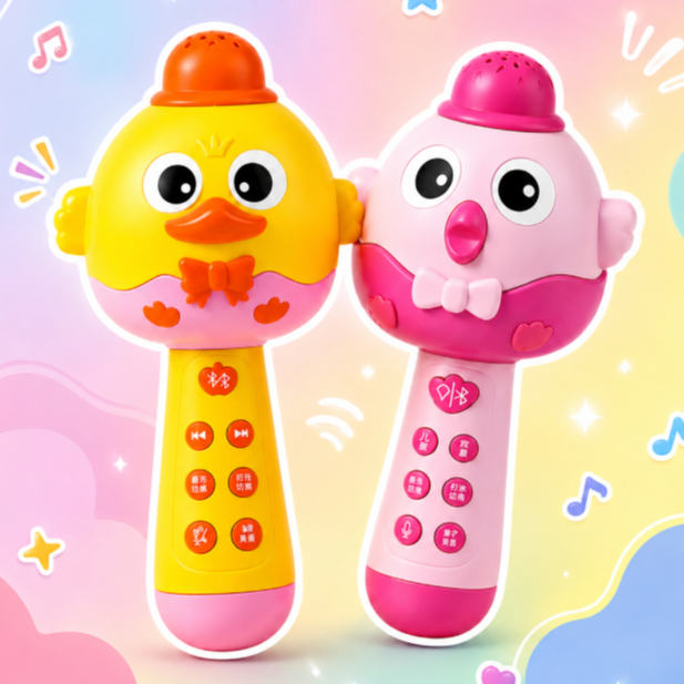 Microfone Infantil Com Luz LED Bluetooth Karaoke Recarregável Brinquedo Conta Histórias Sem Fio