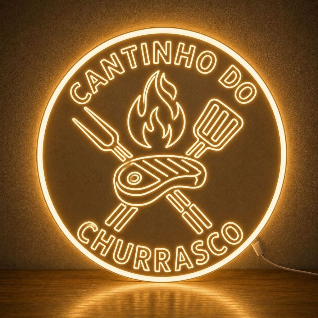 Placa Luminária LED 30cm X 30cm Cantinho do Churrasco Decoração Área Gourmet Bar Churrasqueira