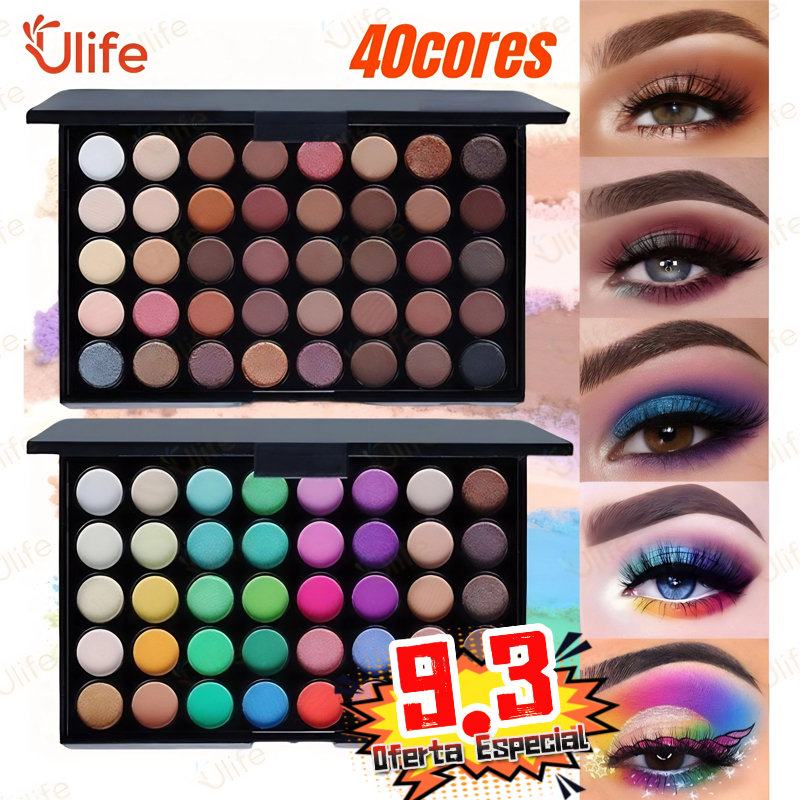Paleta de Sombras com 40 Cores - Acabamento Matte e Shimmer, Alta Pigmentação, Efeito Esfumado e Longa Duração-UF
