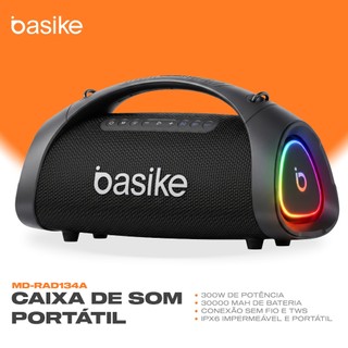Caixa de Som Bluetooth Portátil Basike RAD134A 300W RMS Potente Bateria 30000mAh IPX6 À Prova D'água
