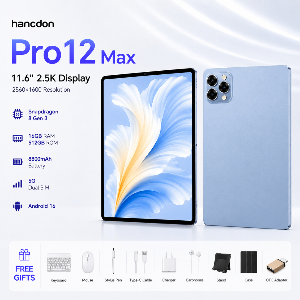 Pad Pro12 Max Hancdon 16GB RAM 512GB | Android 15 | Tela 11.6" FHD | Bateria 8800mAh Snapdragon 8 Gen 3