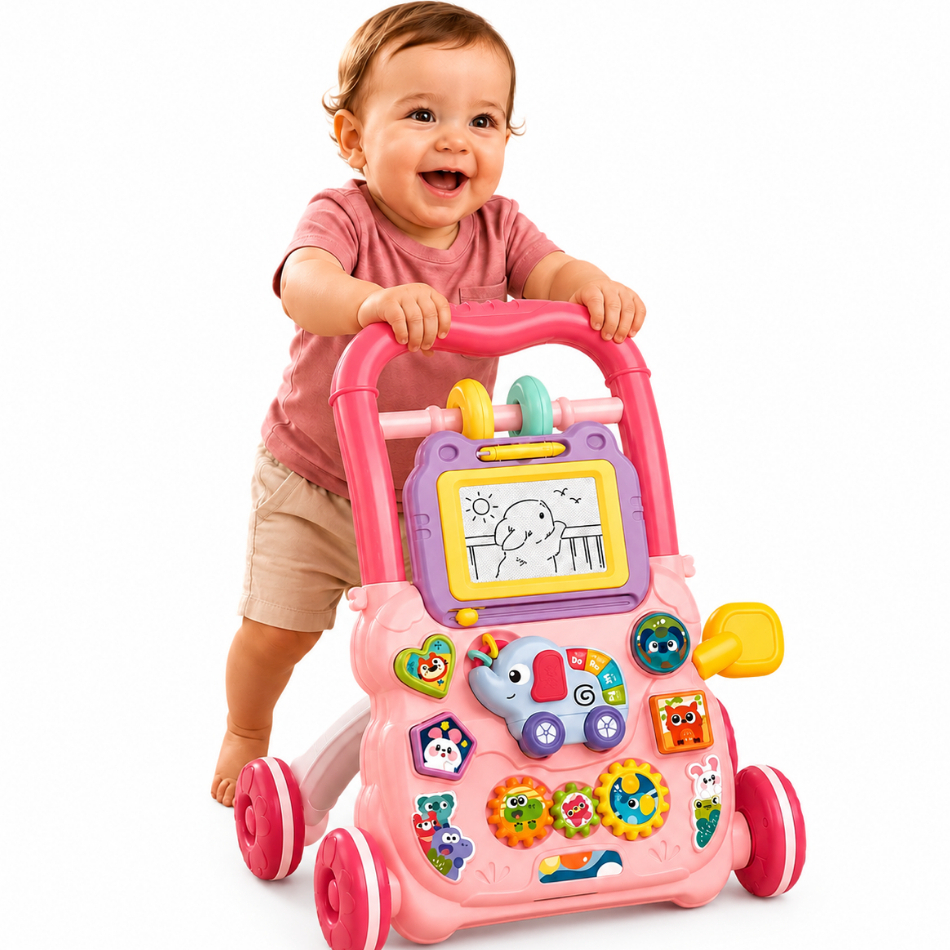 Andador Empurrador Didático Bebê Musical Educativo Quadro Magico Educativo Infantil Baby Rosa