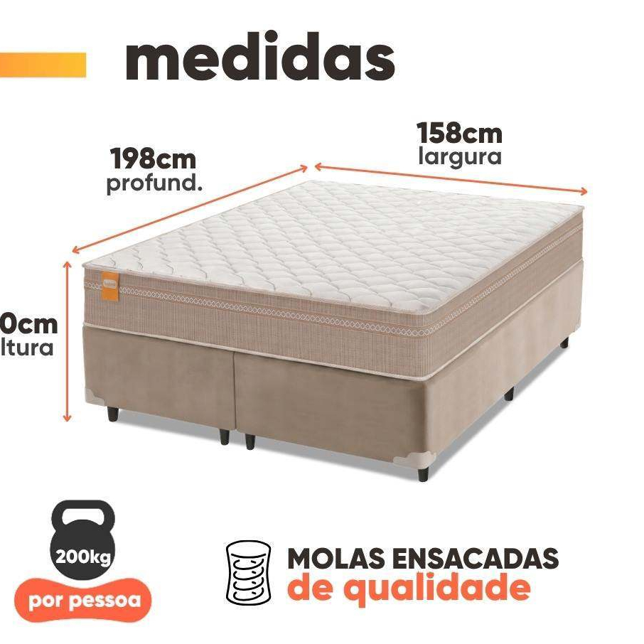 Cama Box Casal Queen Colchão Molas Qatar 158x198x60cm Bege/Branco Inducol - Suporta Até 200 Kg Por Pessoa · foto 2