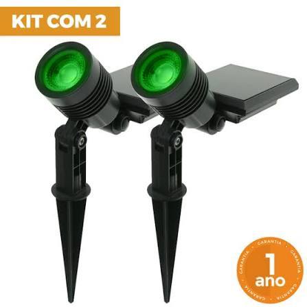 Kit 02 Luminária Solar Espeto Para Jardim 10 Lumens Ecoforce Cor Preto