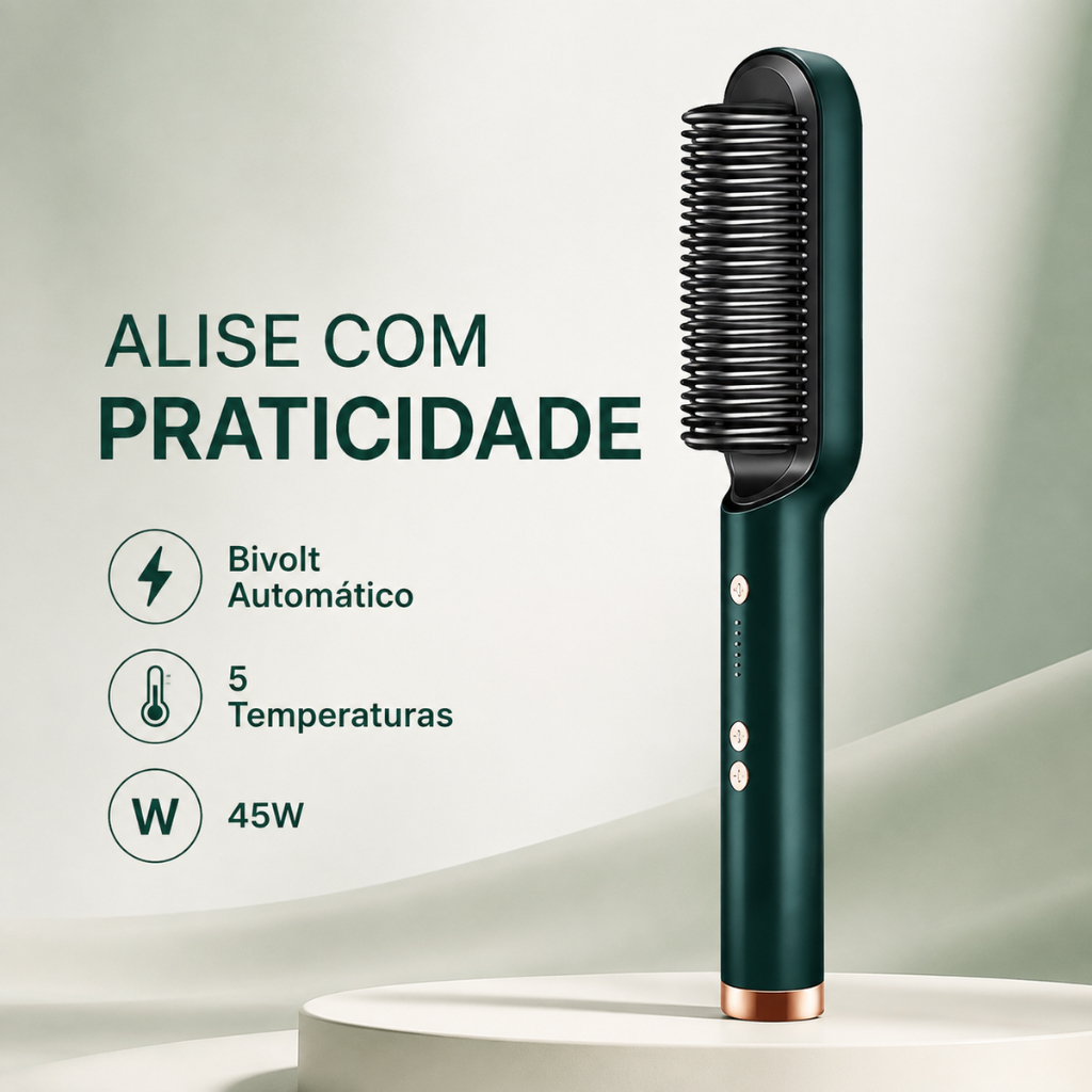 Escova Alisadora Elétrica Bivolt 45W 5 Temperaturas 130°C a 200°C Verde