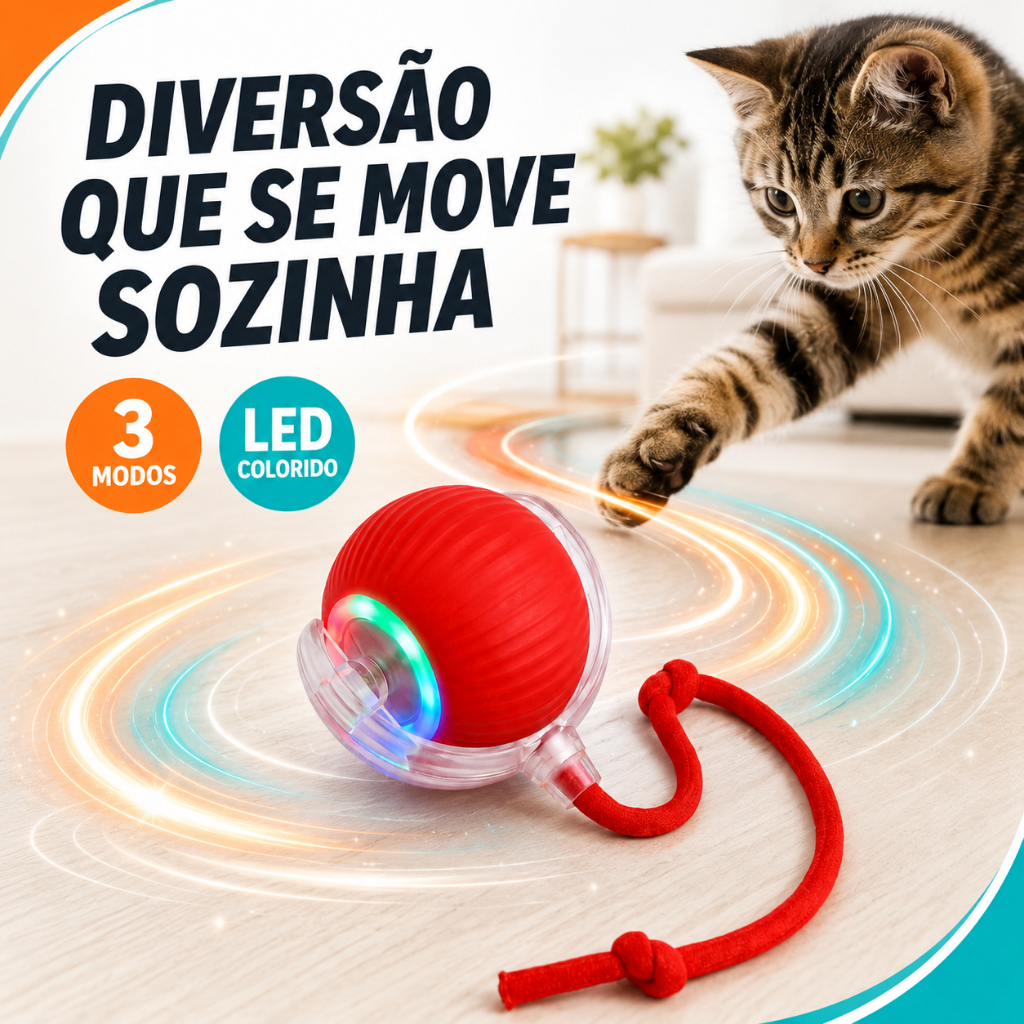 Bolinha Pet Brinquedo Inteligente para Gato Cachorro Bola Interativa Automática Recarregável Anti Stress